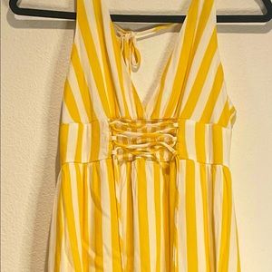 Forever 21 Yellow Striped Corset V- neck Dress Size:S